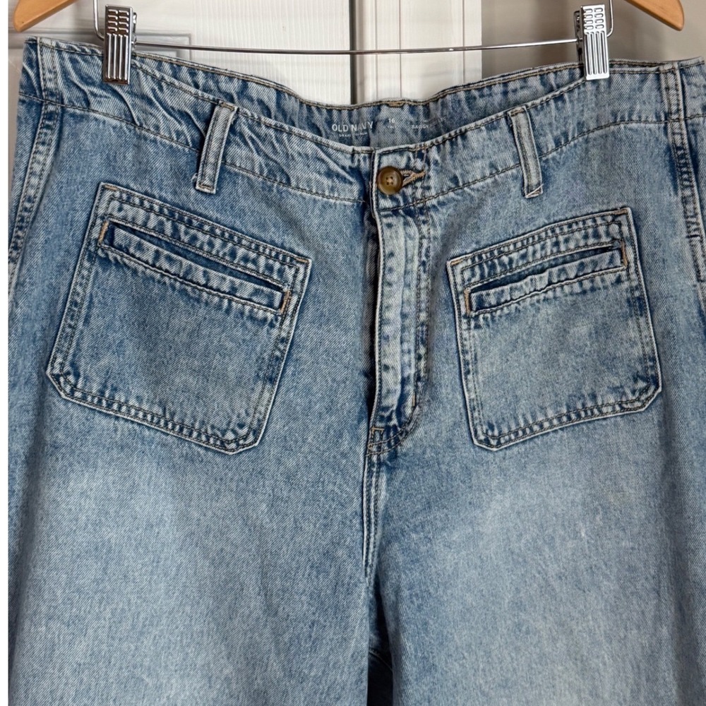 Old Navy Baggy Wide Leg Jeans Womens 16  Drapey Denim Y2K High Rise Patch Pocket - Picture 4 of 12
